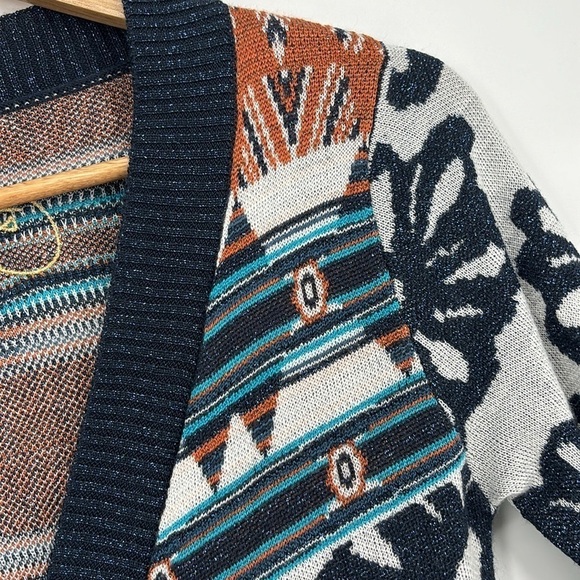 Desigual Floral Open Front Fringe Trim Duster Sweater Women’s Size Small - Picture 2 of 8